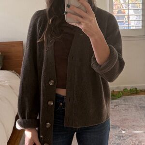 Quince Mongolian Cashmere Oversized Boyfriend Cardigan — Size S (Brown/Teak)